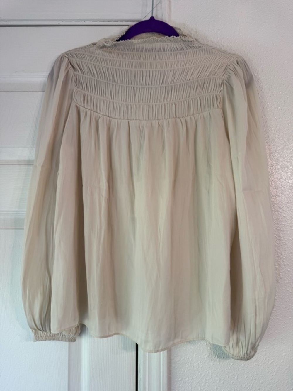 Grade & Gather Women’s Cream Smocked Yoke Blouse
